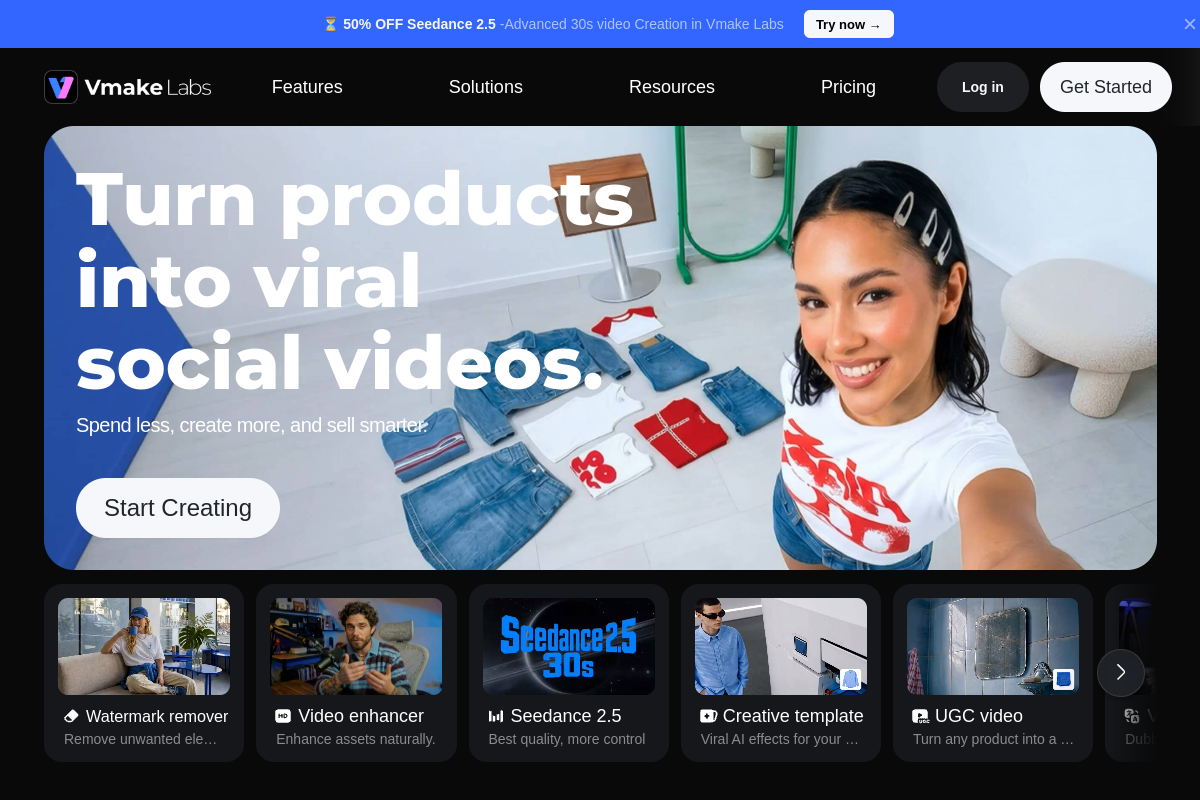 Screenshot of the Vmake website