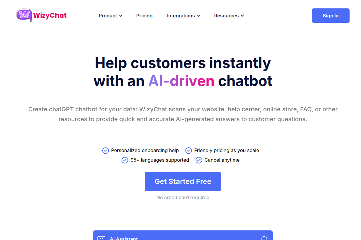 Screenshot of the WizyChat website