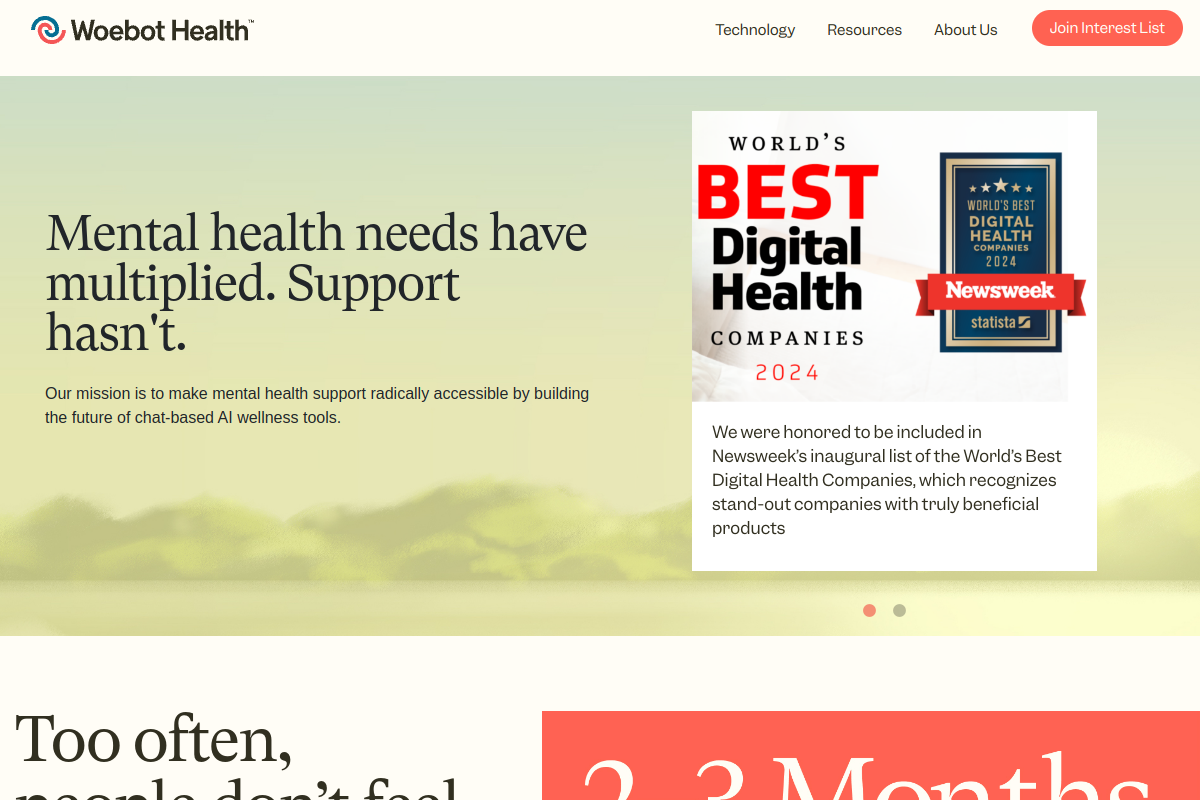 Screenshot of the Woebot Health website