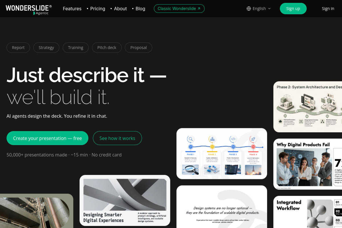 Screenshot of the Wonderslide website