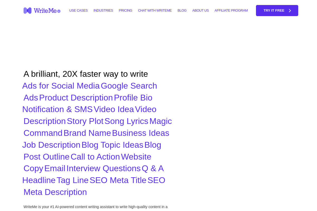 Screenshot of the WriteMe website