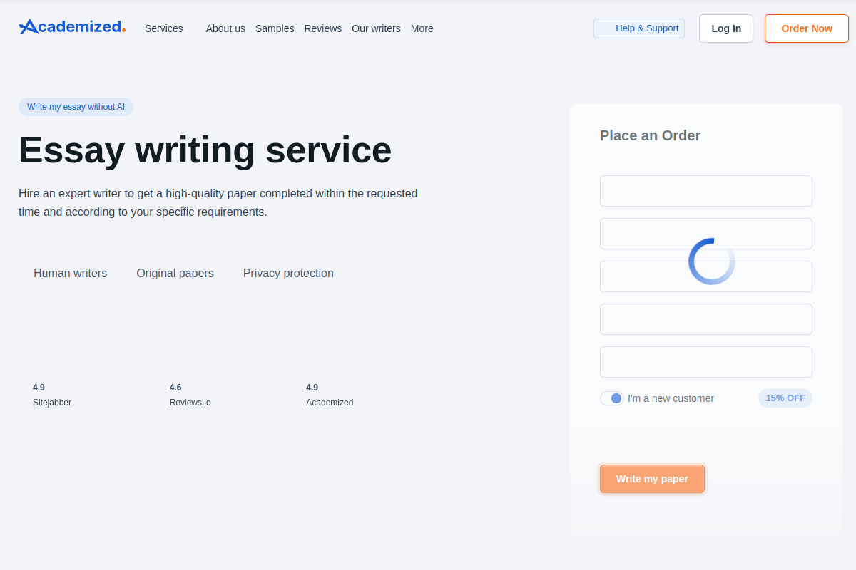 Screenshot of the Writemyessays website