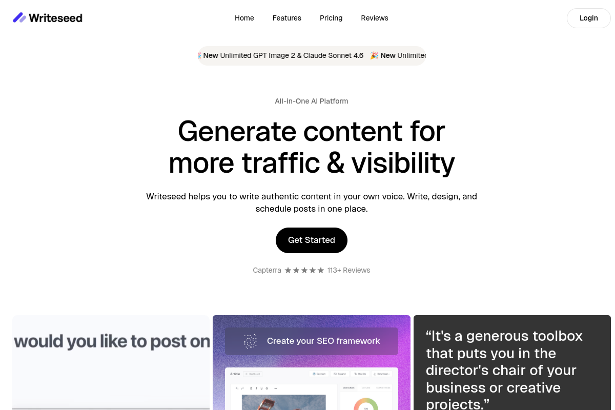 Screenshot of the Writeseed website