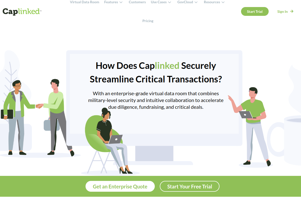 CapLinked homepage screenshot for document security software