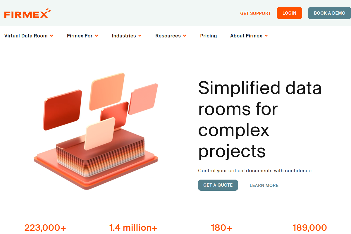 Firmex homepage screenshot for document security software