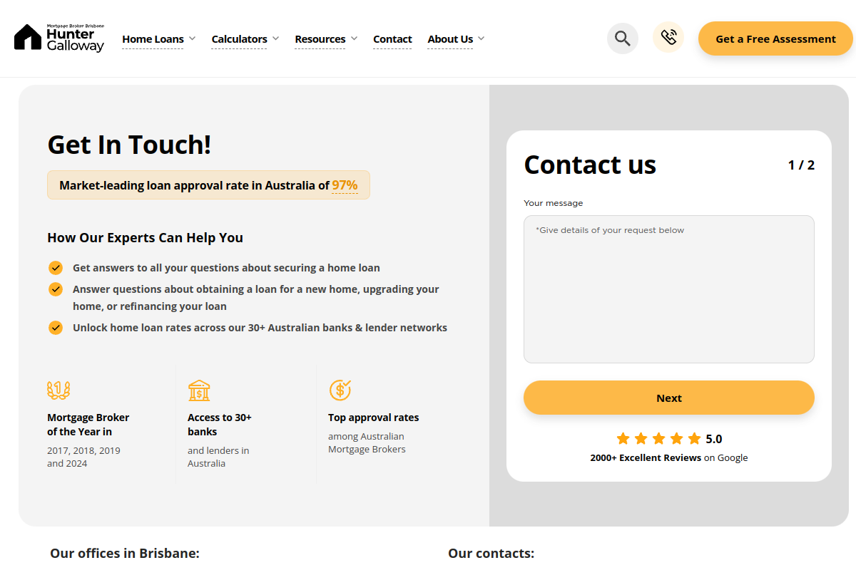 Screenshot of Contact | Hunter Galloway | Mortgage Broker