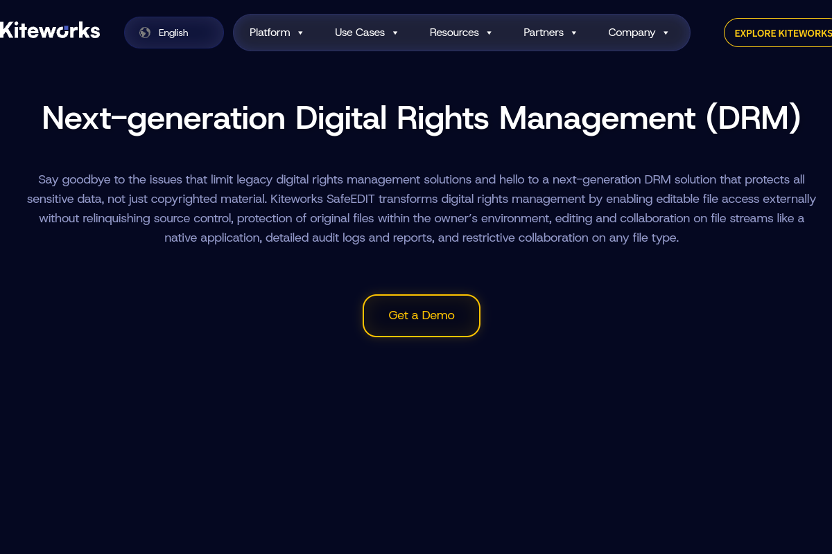 Kiteworks homepage screenshot for DRM software