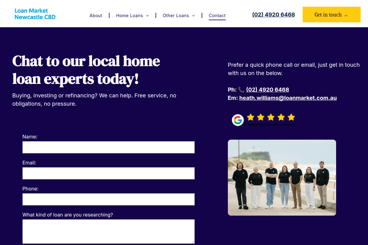 Screenshot of Contact Mortgage Brokers Newcastle | We're Here To Help