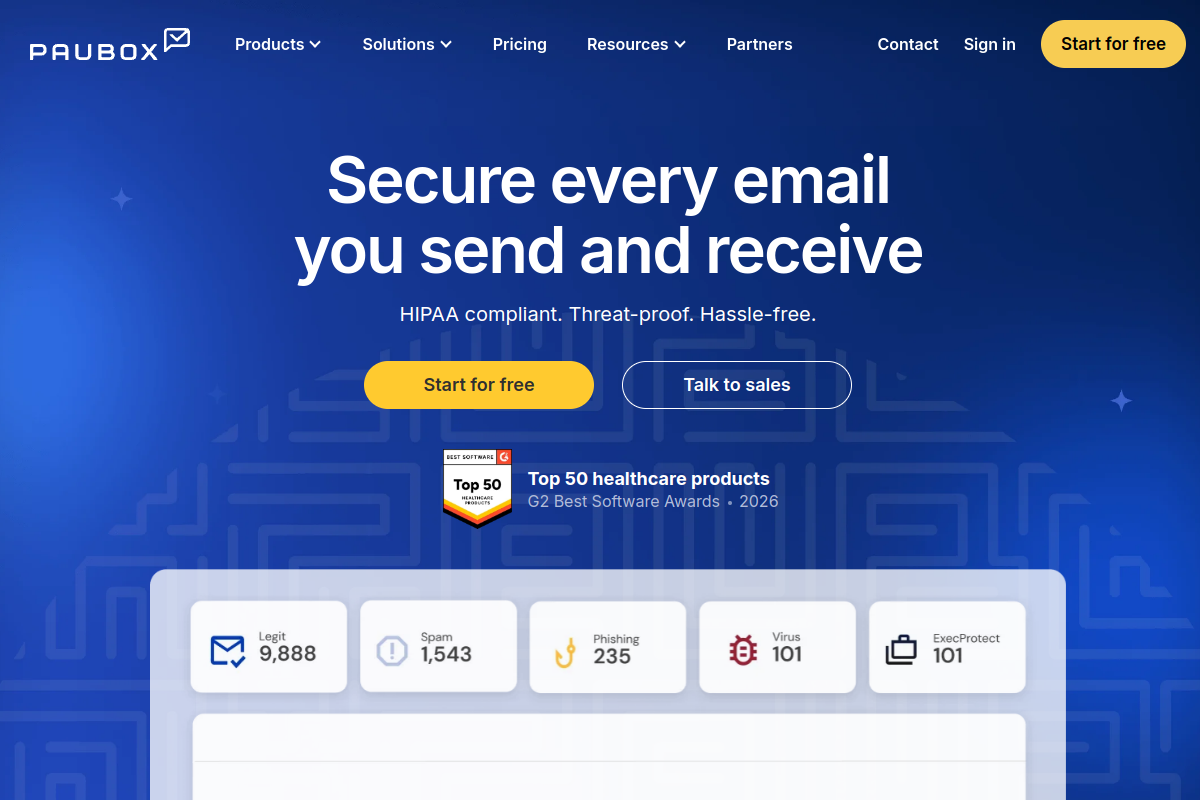 Paubox homepage screenshot for email encryption tools