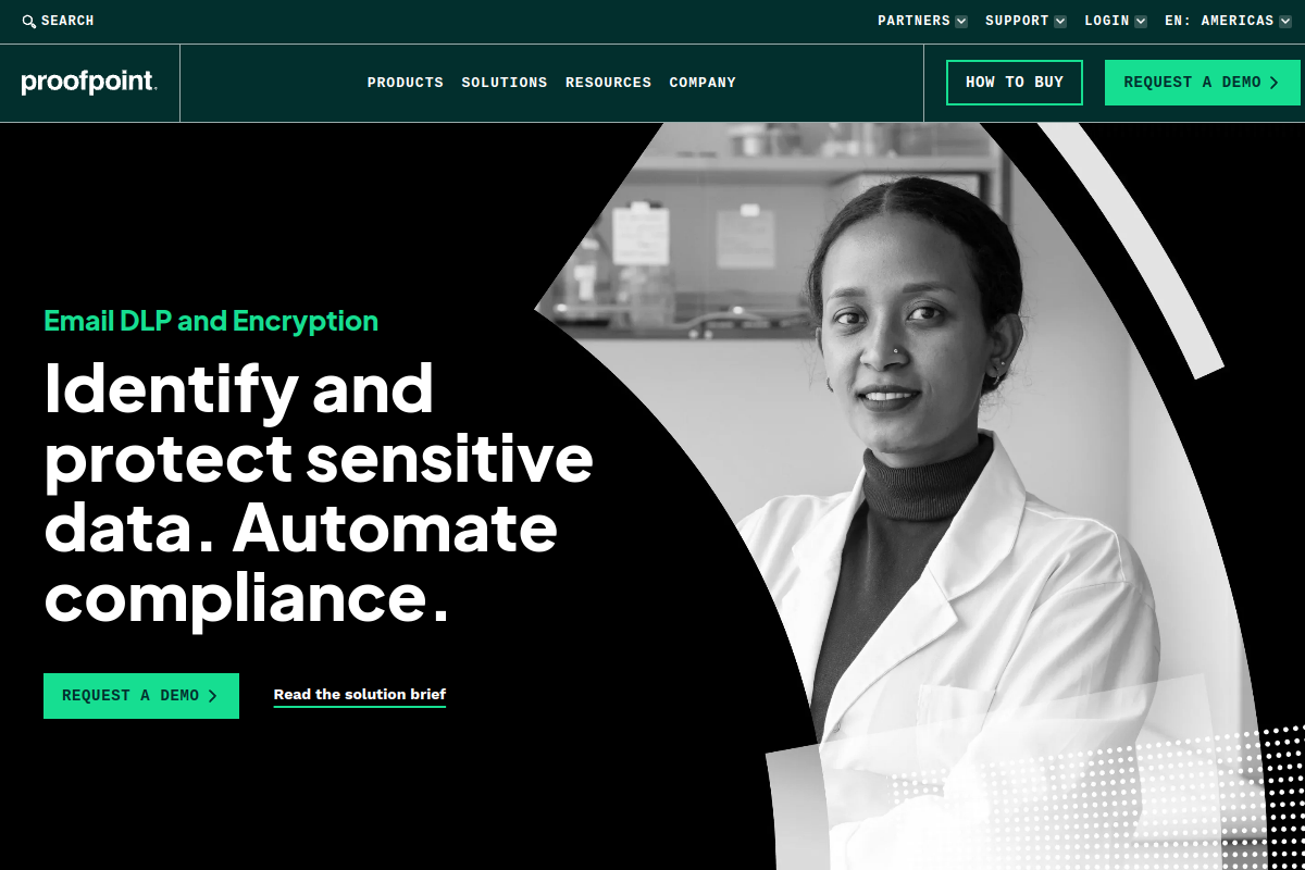 Proofpoint homepage screenshot for email encryption tools