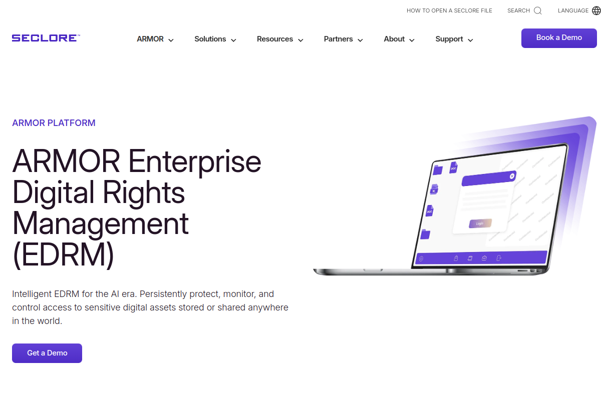 Seclore homepage screenshot for DRM software
