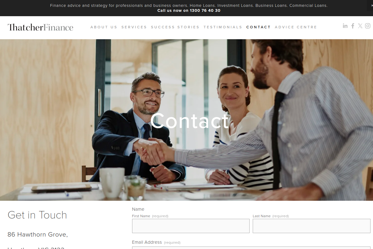 Screenshot of Contact — Thatcher Finance