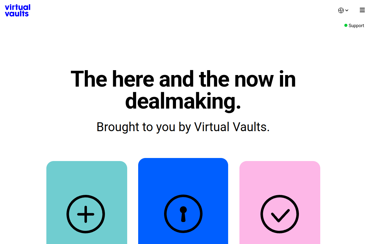 Virtual Vaults homepage screenshot, a Datasite Diligence alternative