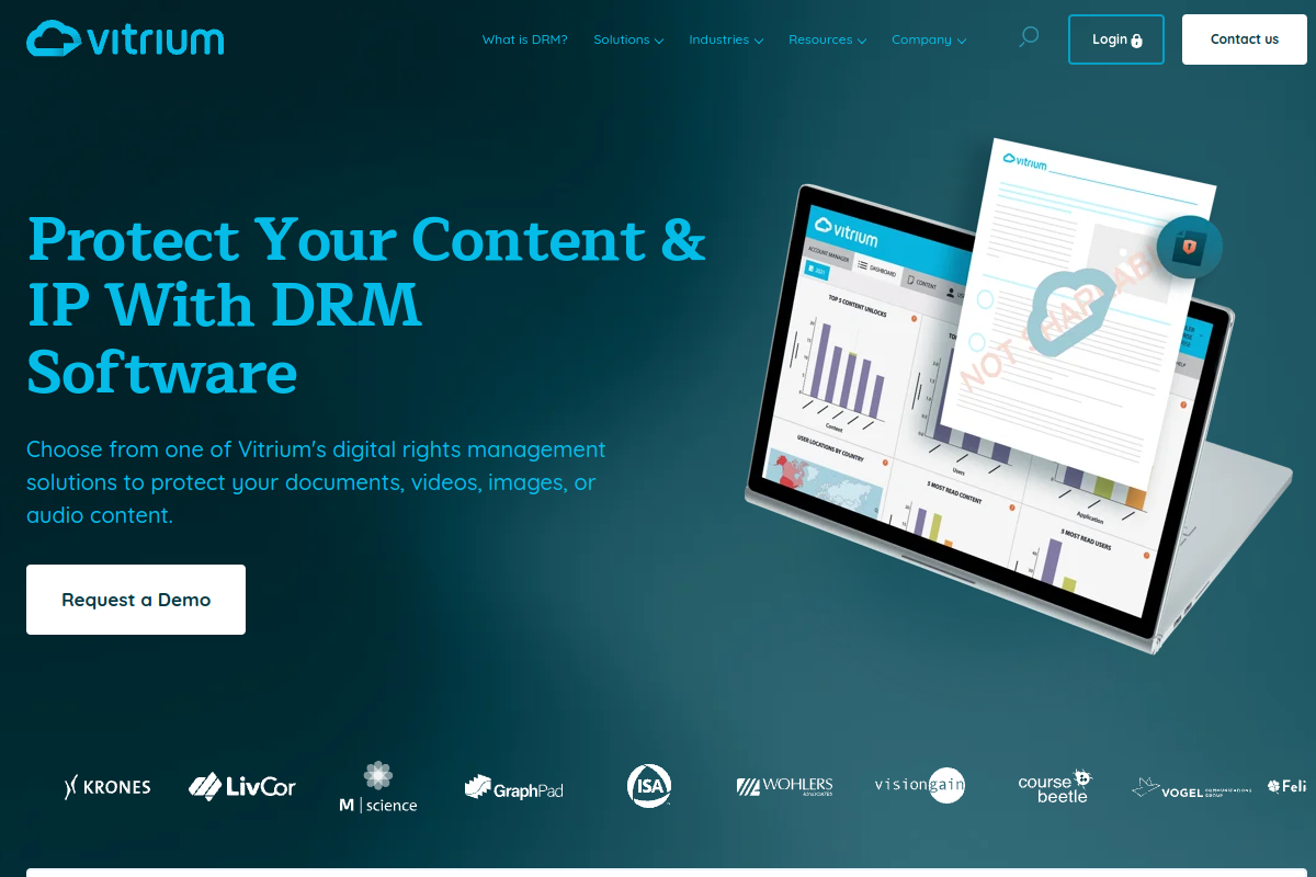 Vitrium Systems homepage screenshot for document security software