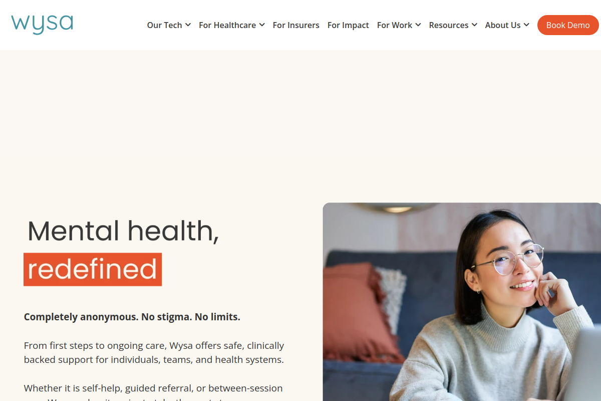 Screenshot of the Wysa website