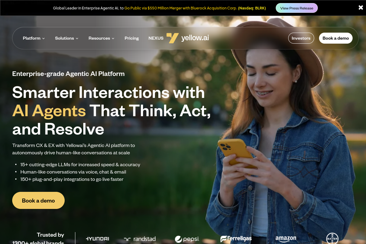 Screenshot of the Yellow website