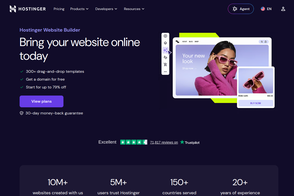 Screenshot of the Zyro website