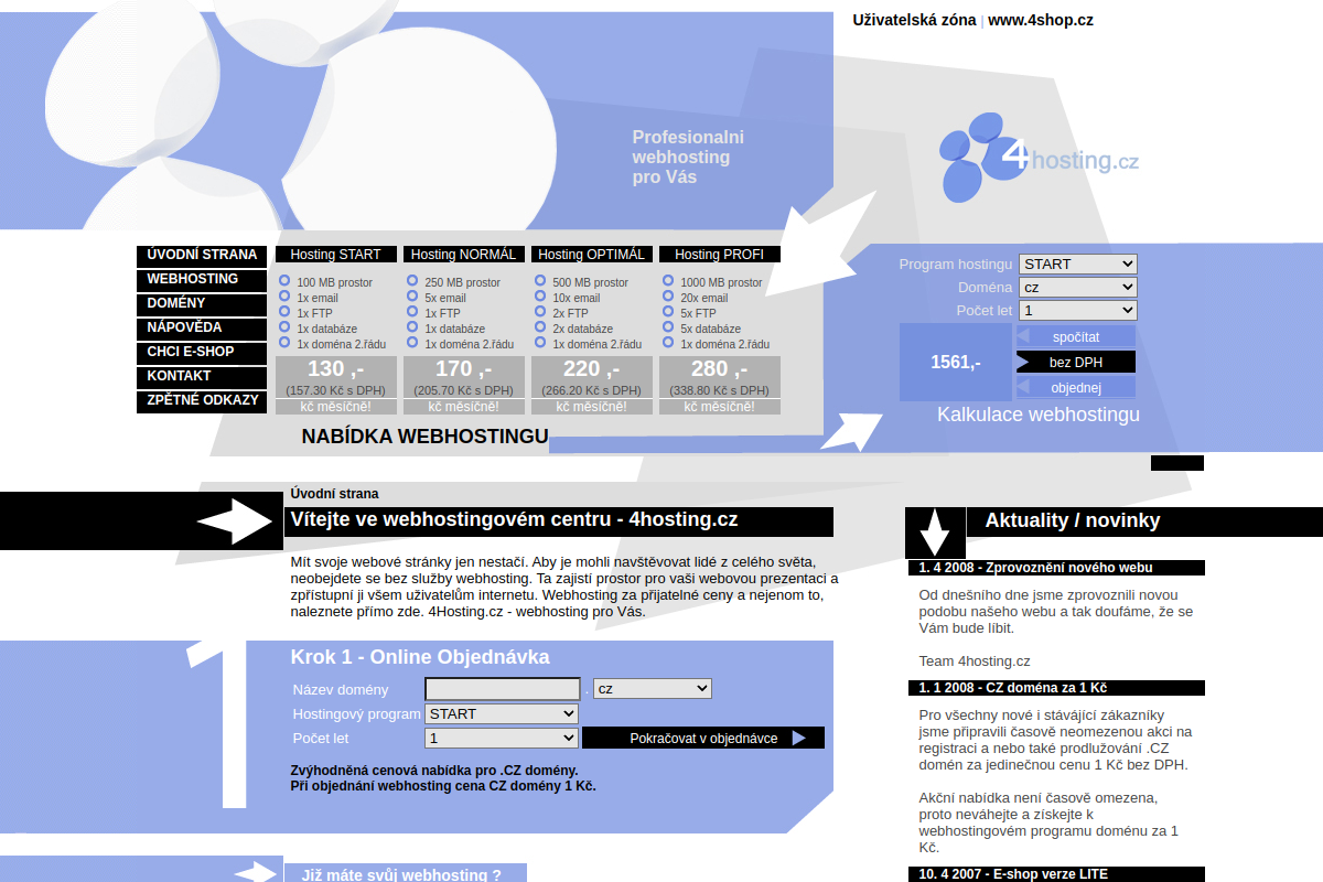 Náhľad e-shopu 4HOSTING.CZ - KVALITNí WEBHOSTING