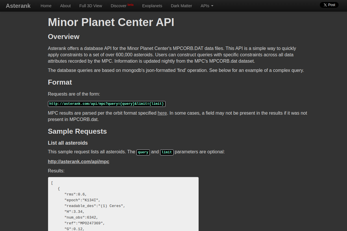 Minor Planet Center preview