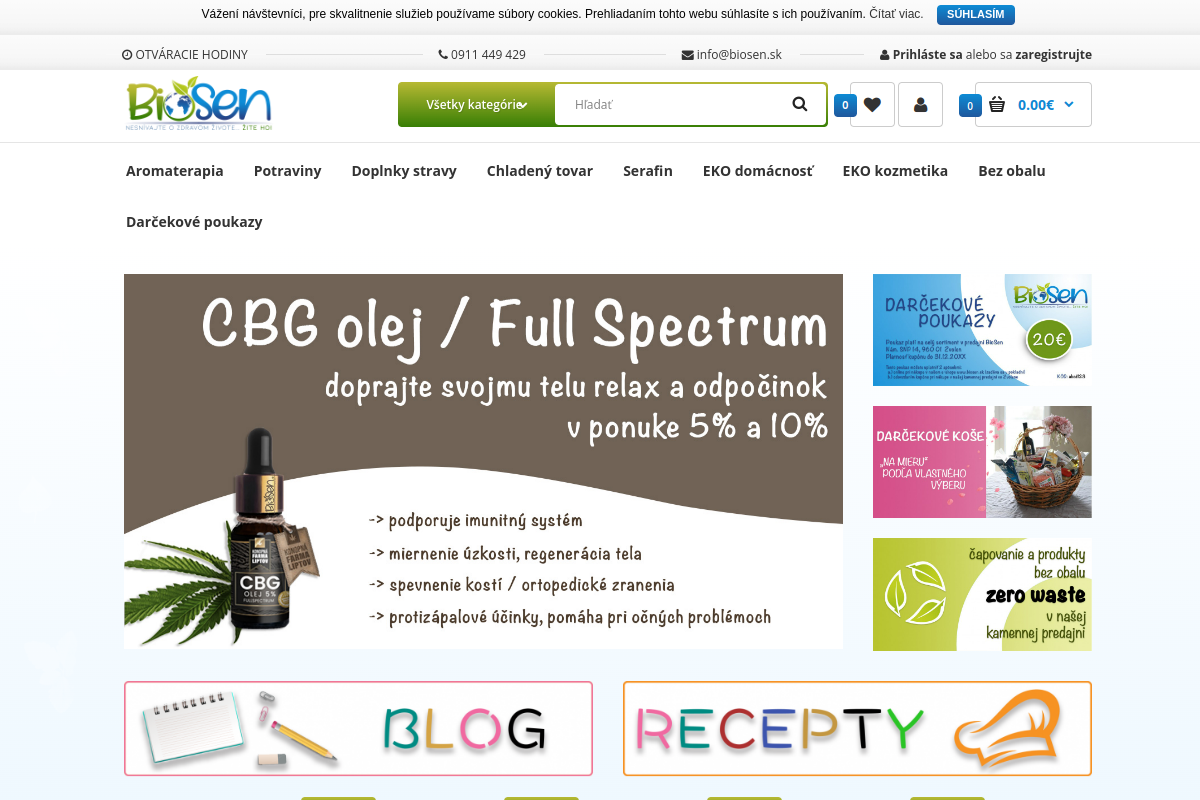 Náhľad e-shopu biosen.sk - zdravie a krása v súlade s prírodou