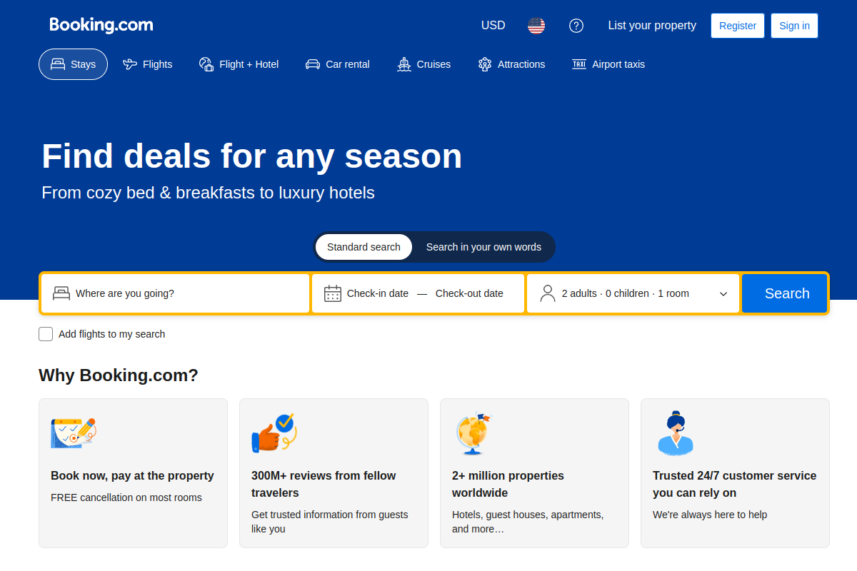 Náhľad e-shopu Booking.com - on-line rezervácie hotelov