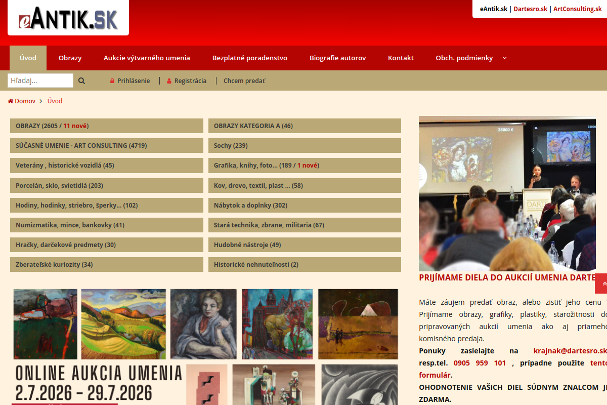 Náhľad e-shopu EANTIK - AUKCIE UMENIA A STAROžITNOSTI