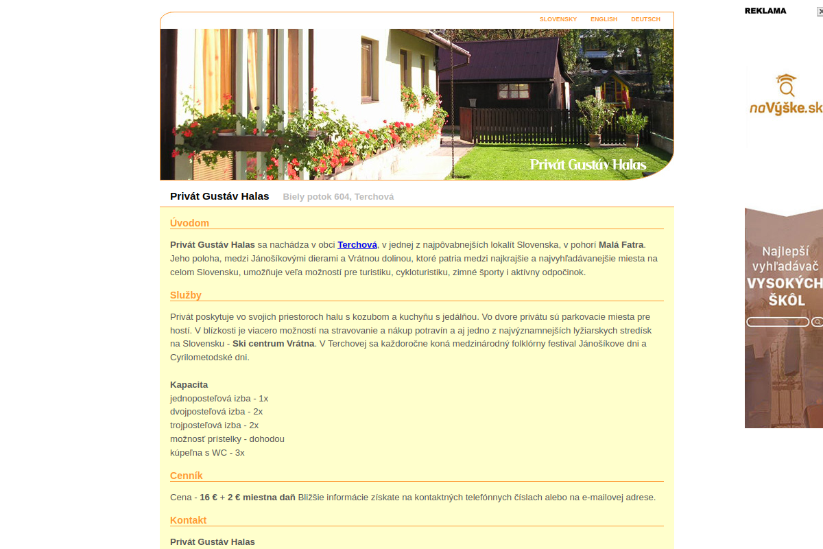 Náhľad e-shopu PRIVáT GUSTáV HALAS, TERCHOVá