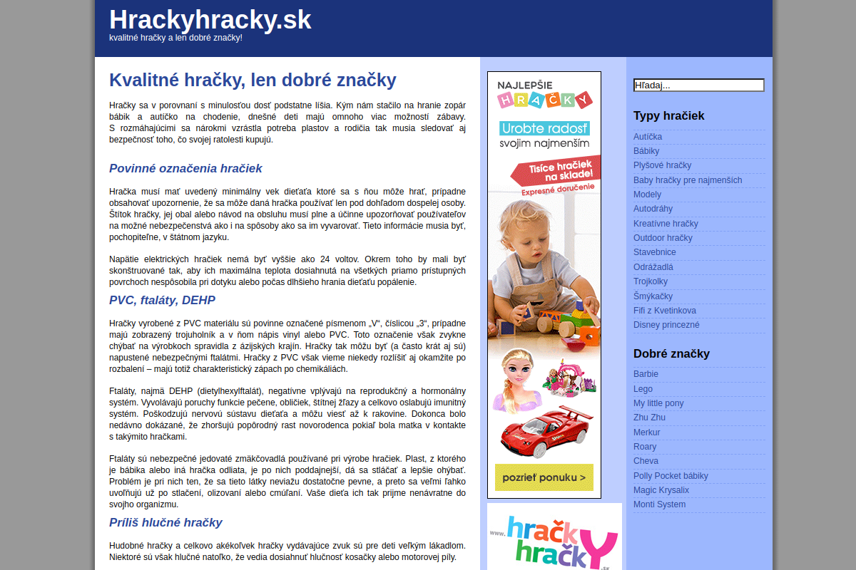 Náhľad e-shopu Hračky - hrackyhracky.sk