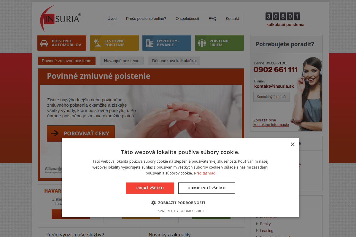 Náhľad e-shopu Insuria - online povinné zmluvné poistenie