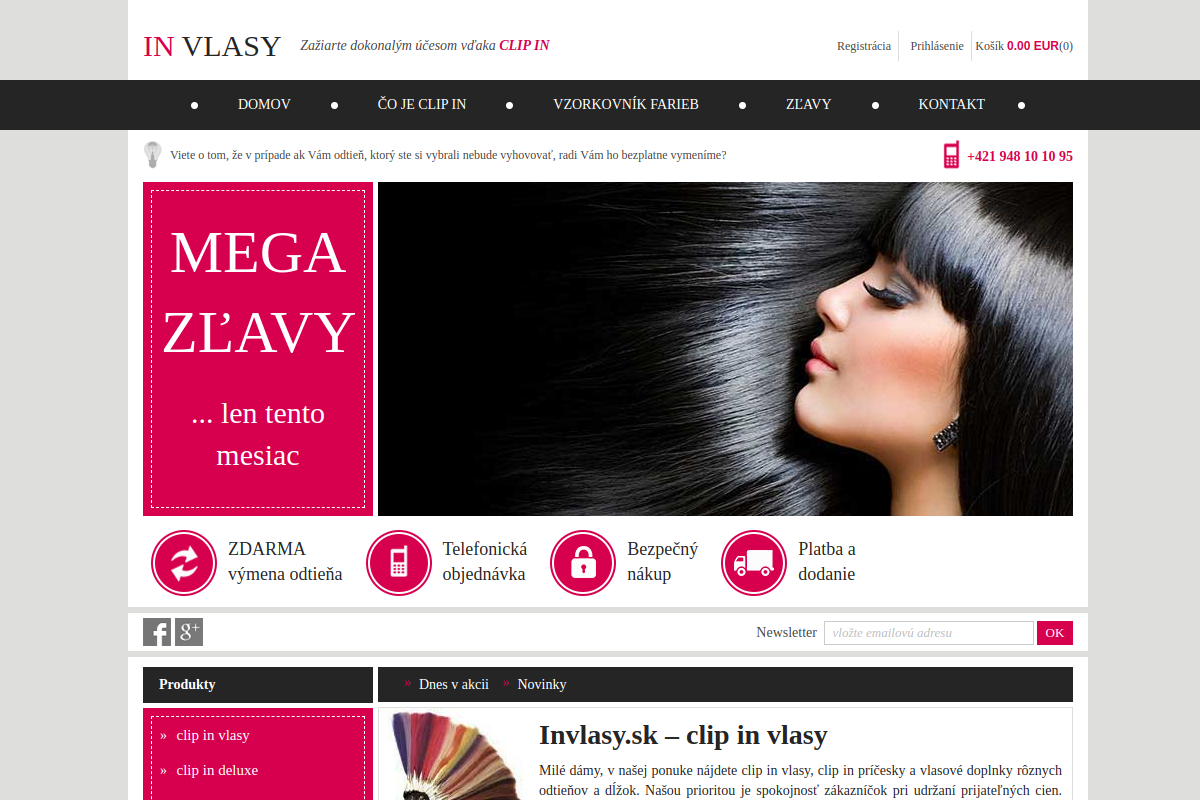 Náhľad e-shopu inVlasy.sk - clip-in príčesky za ľudovú cenu
