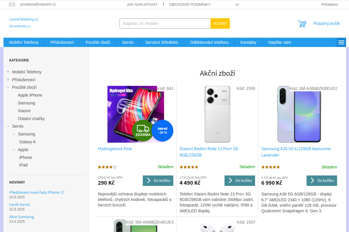 Náhľad e-shopu LEVNéTELEFONY.CZ