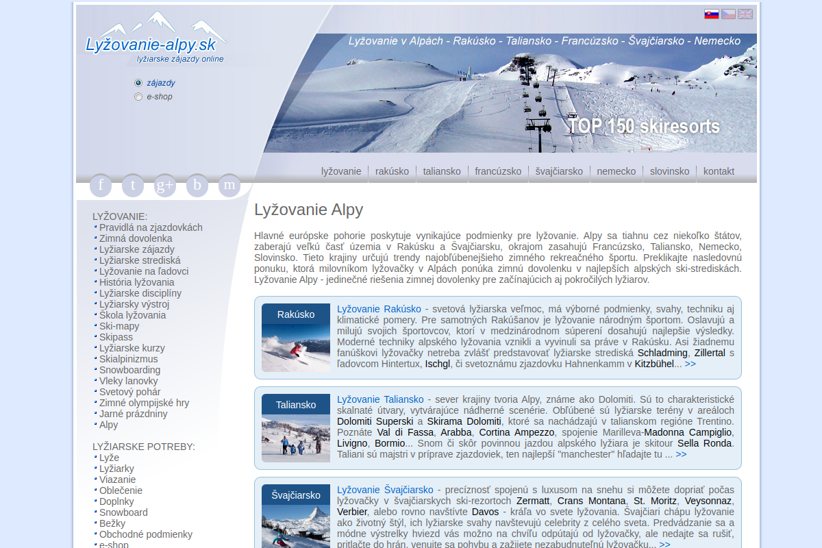 Náhľad e-shopu Lyžovanie Alpy