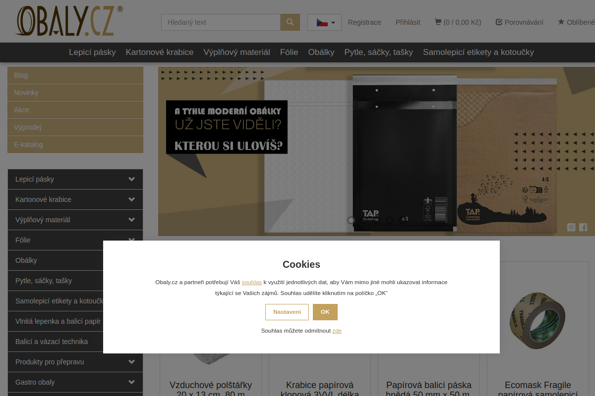 Náhľad e-shopu Obaly.cz - obalové materiály
