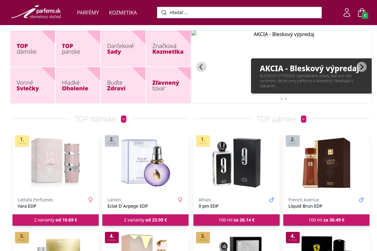 Náhľad e-shopu PARFEMS.sk - Svetové parfémy za slovenské ceny