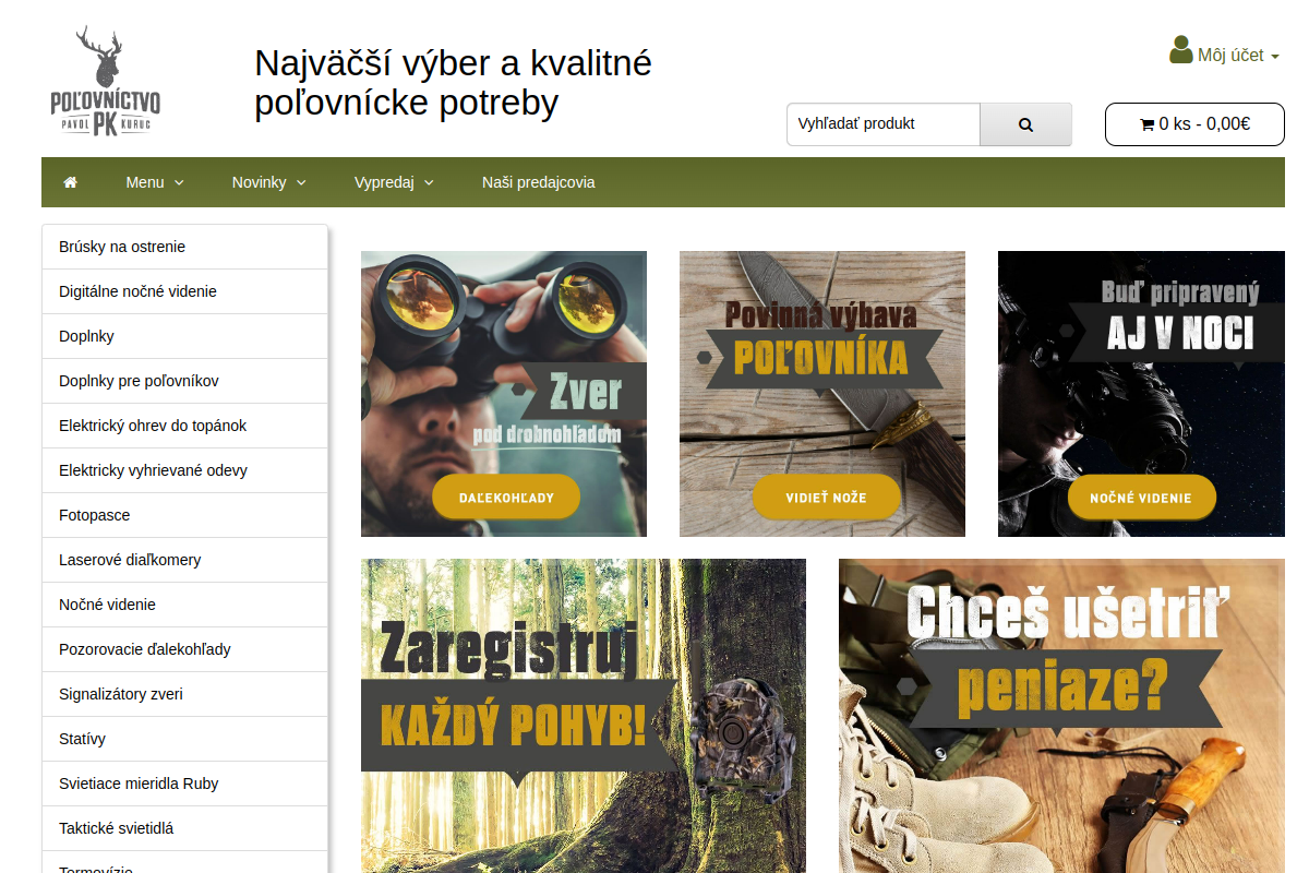 Náhľad e-shopu Poľovnícke potreby, poľovníctvo PK