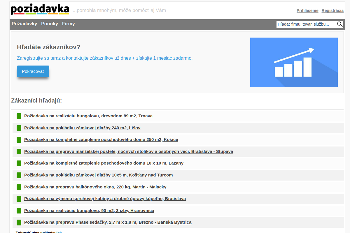 Náhľad e-shopu Požiadavka.sk | portál plný obchodných príležitost