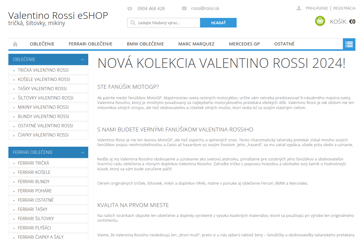 Náhľad e-shopu Valentino Rossi eSHOP