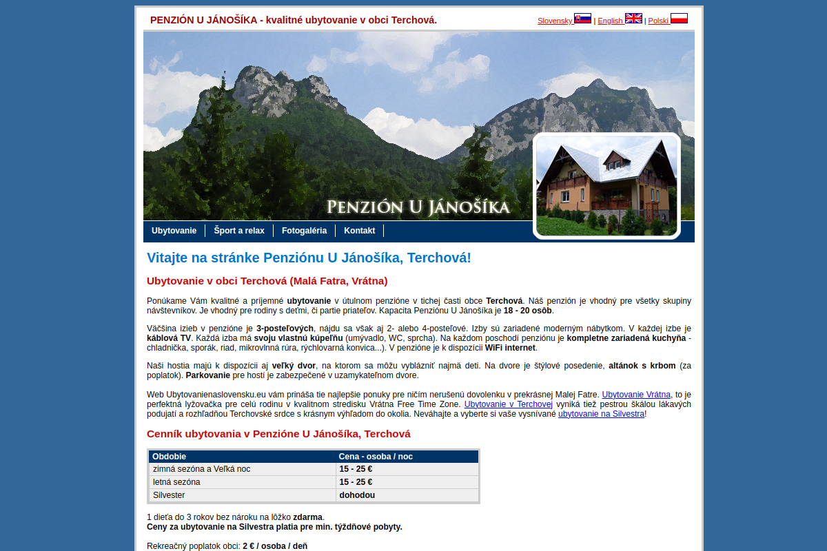 Náhľad e-shopu PENZIóN U JáNOšíKA, TERCHOVá