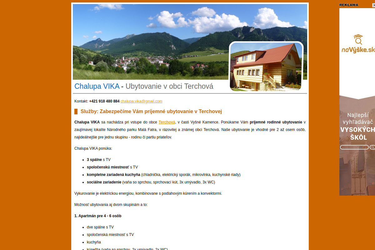 Náhľad e-shopu CHALUPA VIKA - UBYTOVANIE TERCHOVá