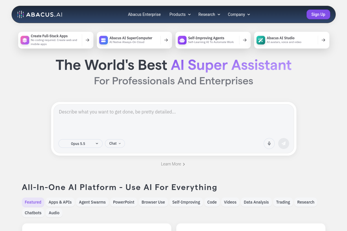 Abacus AI website screenshot 1