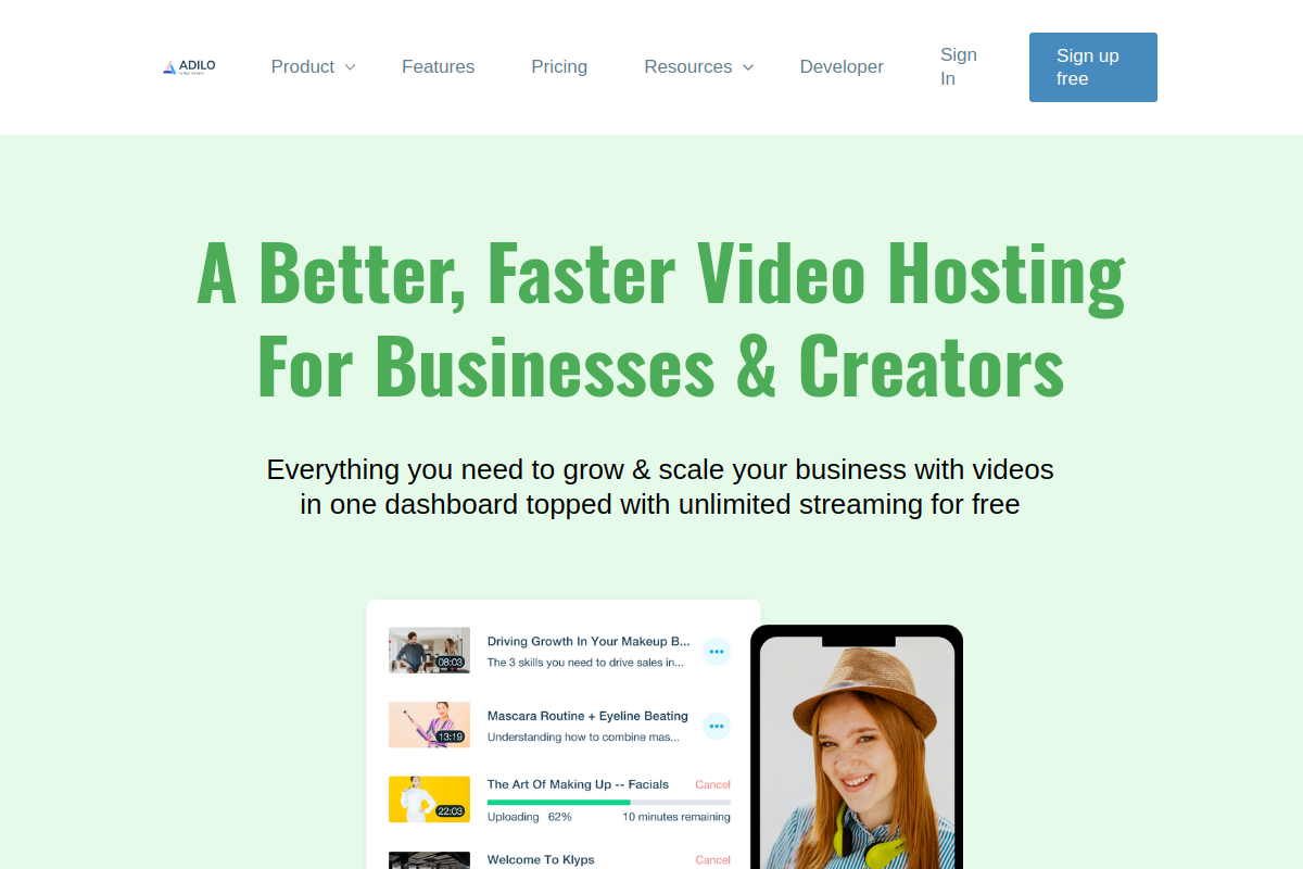 Adilo website screenshot 1