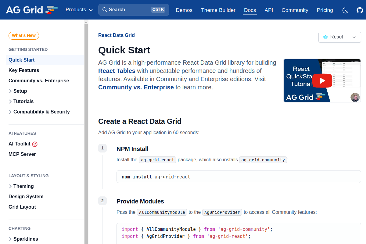 Screenshot of ag-grid.com