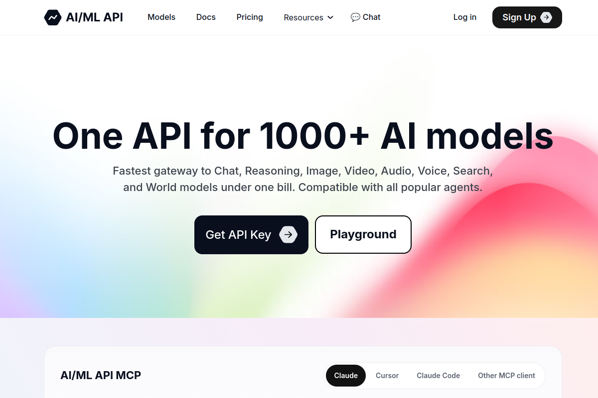 AI/ML API website screenshot 1