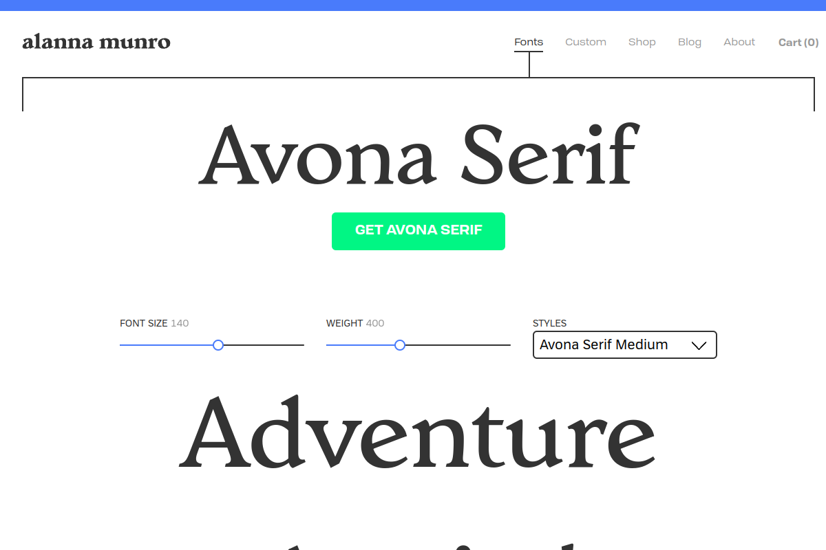 screenshot of Avona Serif