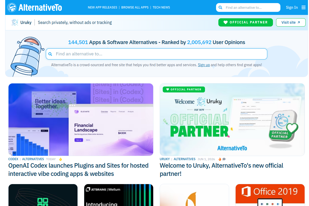 Screenshot of alternativeto.net