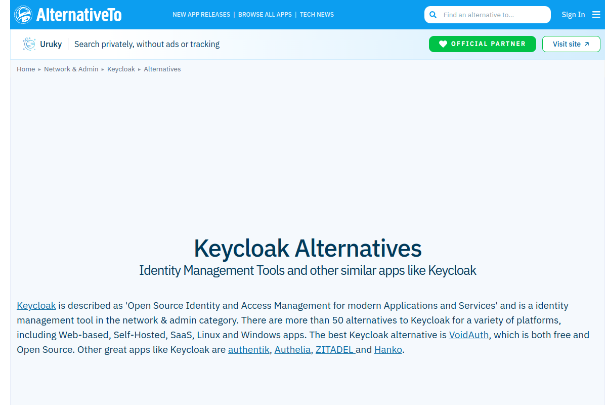 Screenshot of alternativeto.net