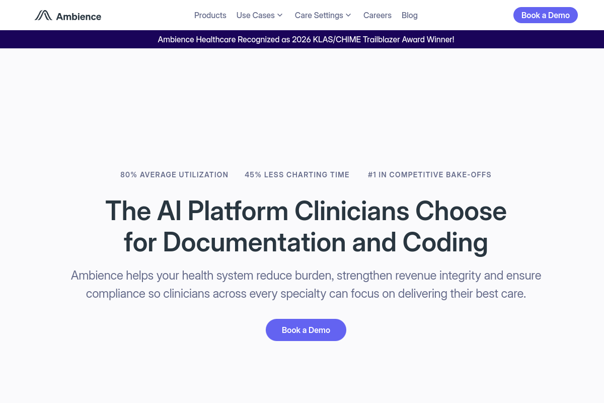 Ambience Healthcare website screenshot 1