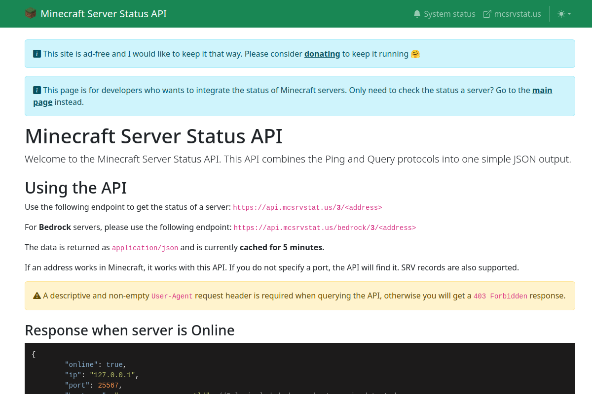Minecraft Server Status preview