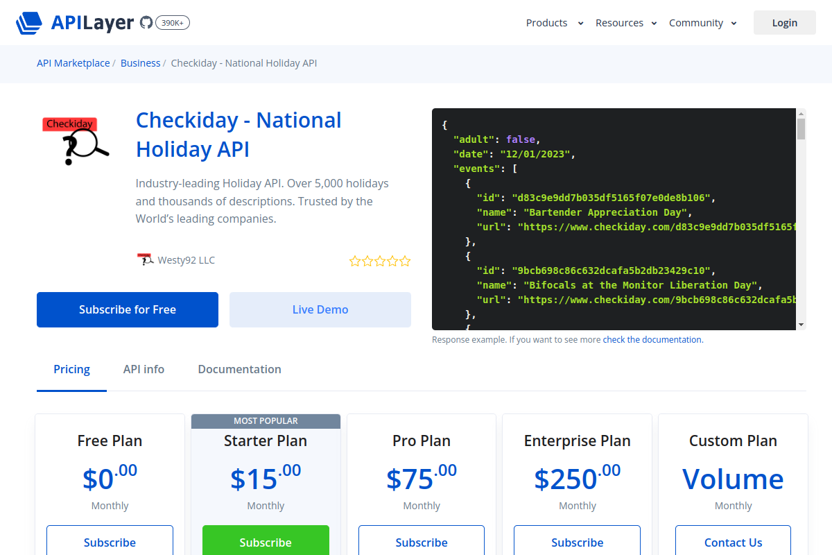 Checkiday - National Holiday API preview