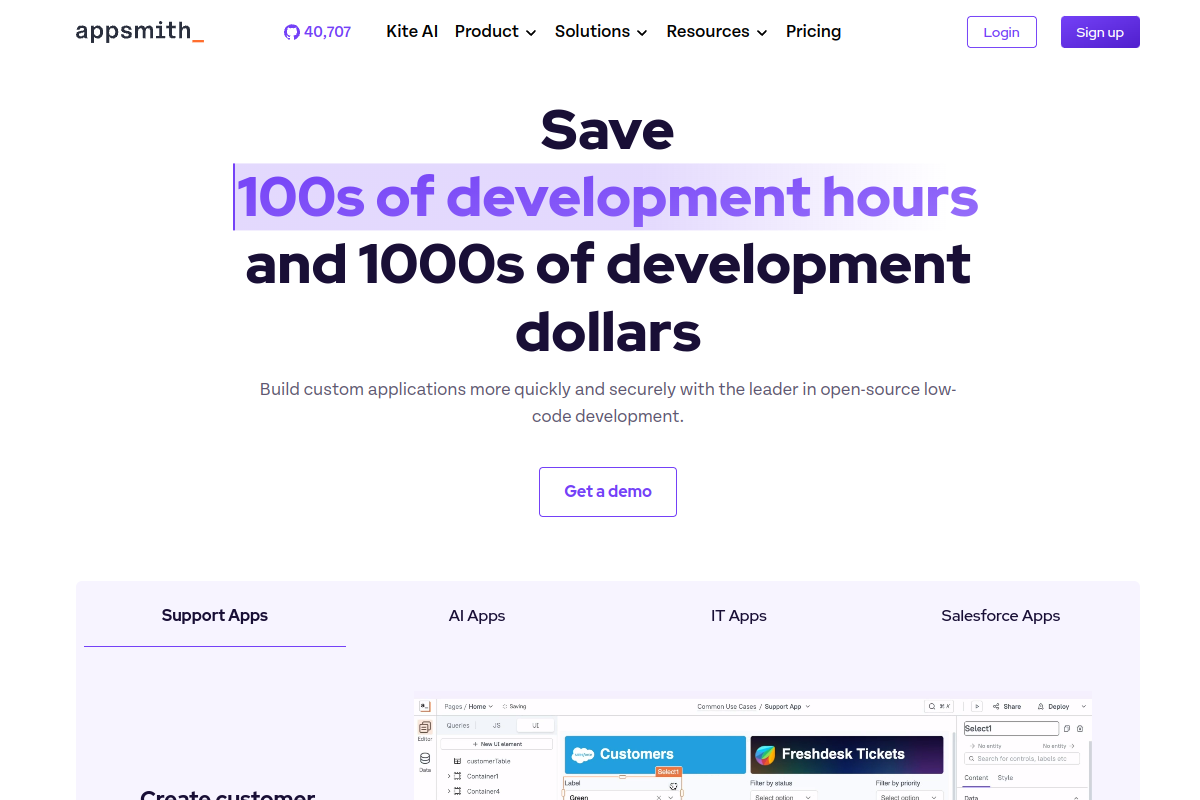 Appsmith website screenshot 1